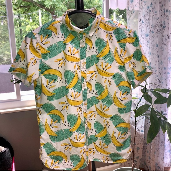 MTL Made to Live banana/palm leaf print mens button down short sleeve shirt - Picture 1 of 3